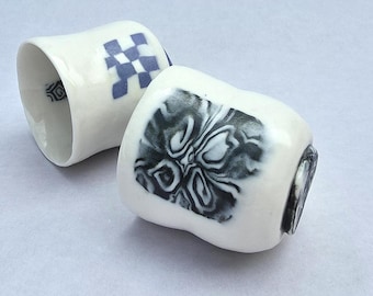 Porcelain Nerikomi Wine Cup /Black & White Psychedelic
