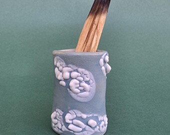 Ceramic Palo Santo Holder / Blue and White Textural Glaze