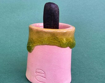 Ceramic Palo Santo Holder / Pink & Green Drippy Glaze