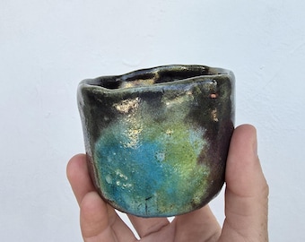 Green and Copper Raku Clay Cup