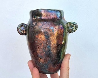 Green and Copper Raku Vase
