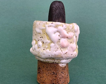 Ceramic Palo Santo Holder / Yellow & White Gloopy Glaze
