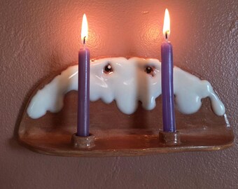 Terracotta Candle Sconce with Drippy Glaze