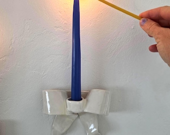 White Bow Ceramic Candlestick Wall Sconce