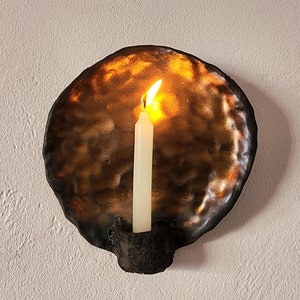 Bronze and Black Circular Ceramic Candle Sconce