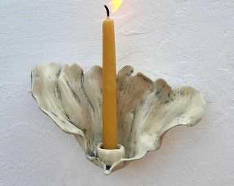 Minimalist Shell / Flower Ceramic Taper Candle Sconce (small size)