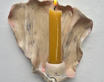 Minimalist Shell / Flower Ceramic Taper Candle Sconce (medium size)