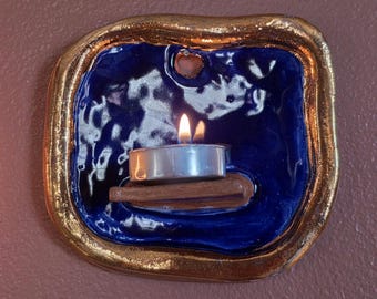 Deep Blue & Gold Clay Candle Shelf