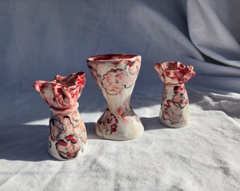 Rose Ceramic Shabbat Set /Goblet & Candleholders