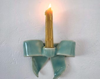 Aqua Bow Ceramic Candlestick Sconce