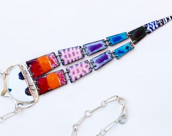 Rainbow Serpent Necklace // Sterling Silver Enamel Art-to-wear Necklace