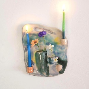 Ceramic Wall Flower Vase and Candle Holder