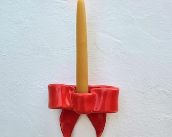 Red Bow Clay Candle Sconce