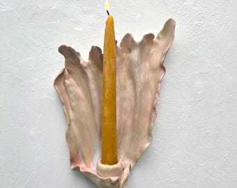 Minimalist Shell / Flower Ceramic Taper Candle Sconce
