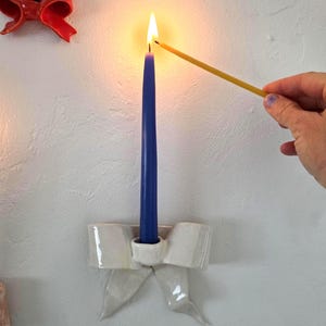 White Bow Ceramic Candlestick Wall Sconce