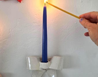 White Bow Ceramic Candlestick Wall Sconce