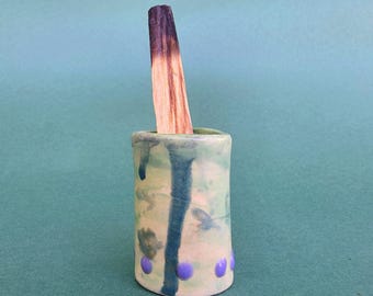 Ceramic Palo Santo Holder / Green & Purple Glaze