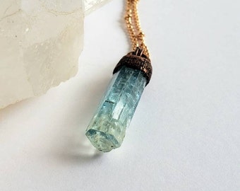 Bicolor Aquamarine Necklace: Electroformed Copper Pendant, March Birthstone