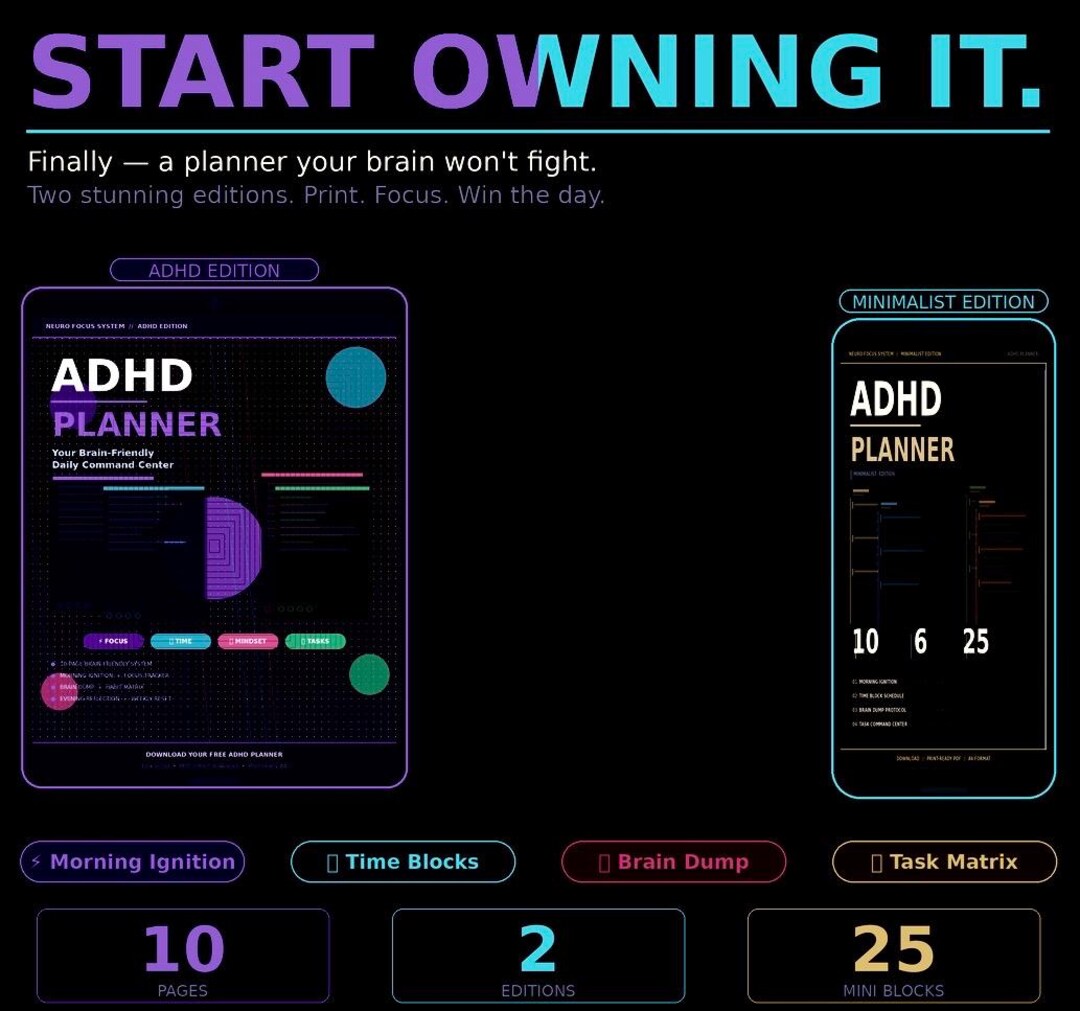 ADHD Planner Printable | Daily Focus, Executive Function, Study (PDF ...