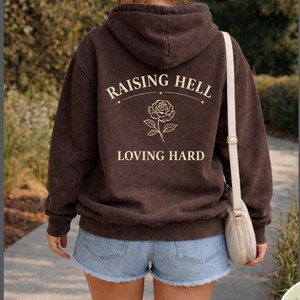 Funny Mom Hoodie, Raising Hell Loving Hard Hoodie, Vintage Mama Hoodie, Western Graphic Hoodie, Garnet Hoodie, Gift fo