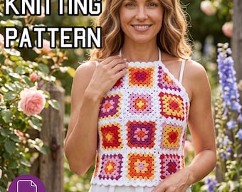 Granny Square Crop Top Pattern, Crochet Cami Top Pattern PDF, Boho Summer Granny Square Top, Womens Crochet Beach Crop Top