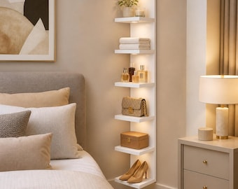 White Corner Shelf | LED Lit Wall Organizer Unit, Multi Tier Home Decor