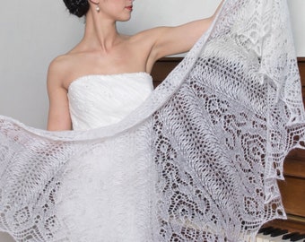 Retro Bridal shawl ivory, hand knitted wedding lace shawl wrap, kid mohair bridal cape fall wedding wrap white lace shalw for bride