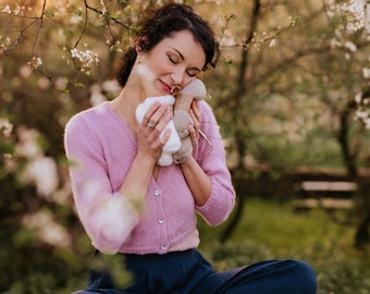 Suéter Mohair, cárdigan rosa suéter recortado chaqueta bolero de lana cárdigan puro mujeres cárdigan hecho a mano bolero botones de cristal suéter rosa