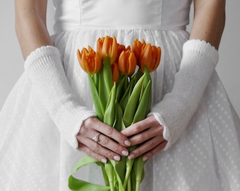 Gants de mariée en tricot Mitaines pour femmes, mariage d'hiver, gants en alpaga, chauffe-mains de mariée, manches de mariée, chauffe-poignets pour demoiselle d'honneur