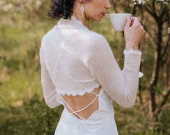 BRIDAL SHRUG Boléro de mariage, haussement d'épaules de boléro de mariée en mohair pour la mariée, veste boléro en mohair, haussement d'épaules transparent, boléro en mohair, couverture