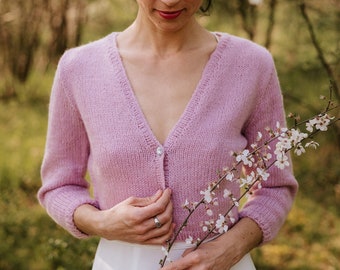 BRIDAL CARDIGAN a'la Kate Middleton, wedding bolero, shrug, soft dusty pink cardigan, wool sweater, cropped sweater, summer cardigan