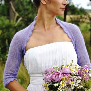 Wedding bolero for bride shrug mohiar cropped cardigan, bridal bolero lavender silk mohair knit cardigan, cover up for wedding day party