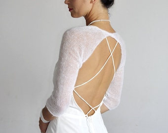 Bruids schouderophalen bruiloft bolero puur licht vest met open achterkant mohair bruids bedekken bruiloft wit vest avond vrouw mouwen voor jurk