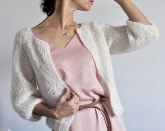 Wedding Cardigan  Bridal bolero Cover Up Bridal Shrug jacket for woman dress wrap winter wedding puff sleeves Alpaca Merino cropped cardigan