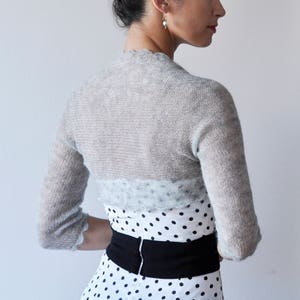 Bruidsbolero schouderophalend bruidsmeisje voor bruiloft bruidskaap, bruiloft bolero mohair grijze bruiloftkaap, bijgesneden vest vrouwen bolero jasje afbeelding 3