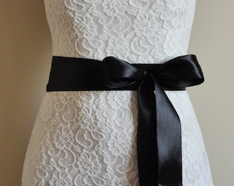 Black Wedding Belt Satin Sash Gothic Bride Bow Accessory Bridal Faux Silk Wide Belt Bridesmaid Dress Sash  Flower Girl Fibbon