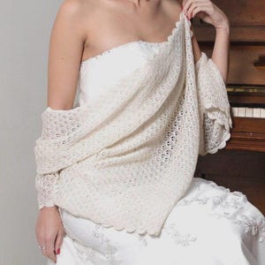 Bridal Shawl Ivory Wedding Stole Lace Knit Scarf Woman Wool Wrap for Wedding Gueast Attire Elopement Bride Cover Up Made of Honor Gift Idea