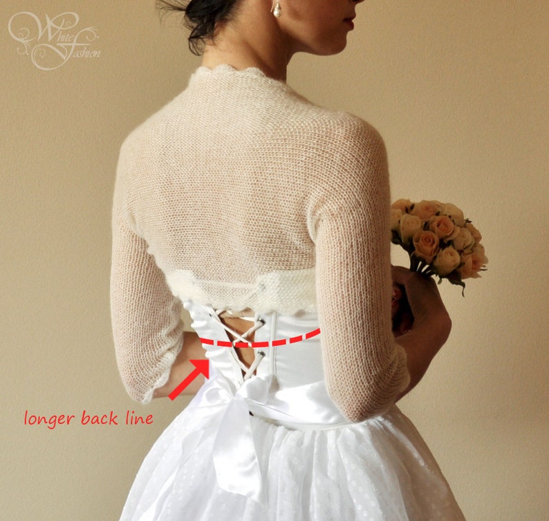 Wedding bolero bridal bolero shrug, mohair sweater cream and white colour, bridal cardigan, bridal sweater, cropped sweater mohair shrug zdjęcie 3