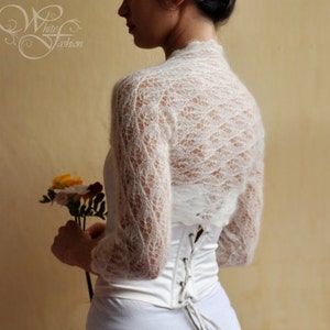 BRIDAL SHRUG Wedding Bolero color cream lace cover up for bride wrap evening woman sweater summer stole knit mohair bolero jacket ivory image 2