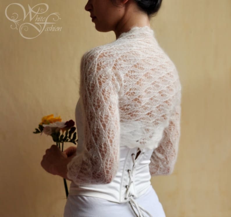 BRIDAL SHRUG Wedding Bolero color cream lace cover up for bride wrap evening woman sweater summer stole knit mohair bolero jacket ivory image 2