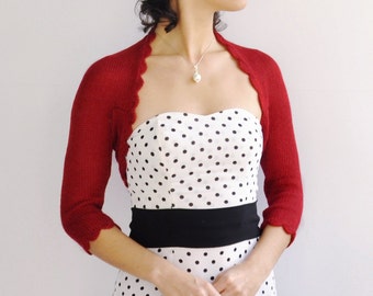 Boda Bolero Shrug Noche Bolero alpaca suéter color rojo oscuro capa nupcial rojo encogimiento de hombros Boda bolero lana suéter alpaca cardigan punto