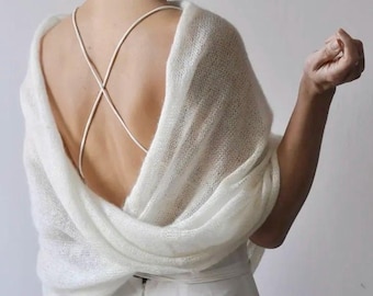 Bridal Cape Silk Mohair Wedding Wrap Knit Stole Bridal Cover Up Bride Shawl Cloak Fall Wedding Outerwear Idea
