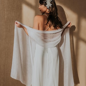 Mohair Silk Shawl Bridal Wrap Vow Renewal Outerwear Pale Pink Cover Up Elopement Bride Cape Elegant Wedding Attire Made of Honor Knit Stole image 11