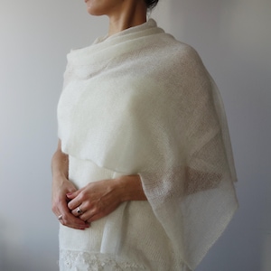 Mohair Silk Shawl Bridal Wrap Vow Renewal Outerwear Pale Pink Cover Up Elopement Bride Cape Elegant Wedding Attire Made of Honor Knit Stole image 15
