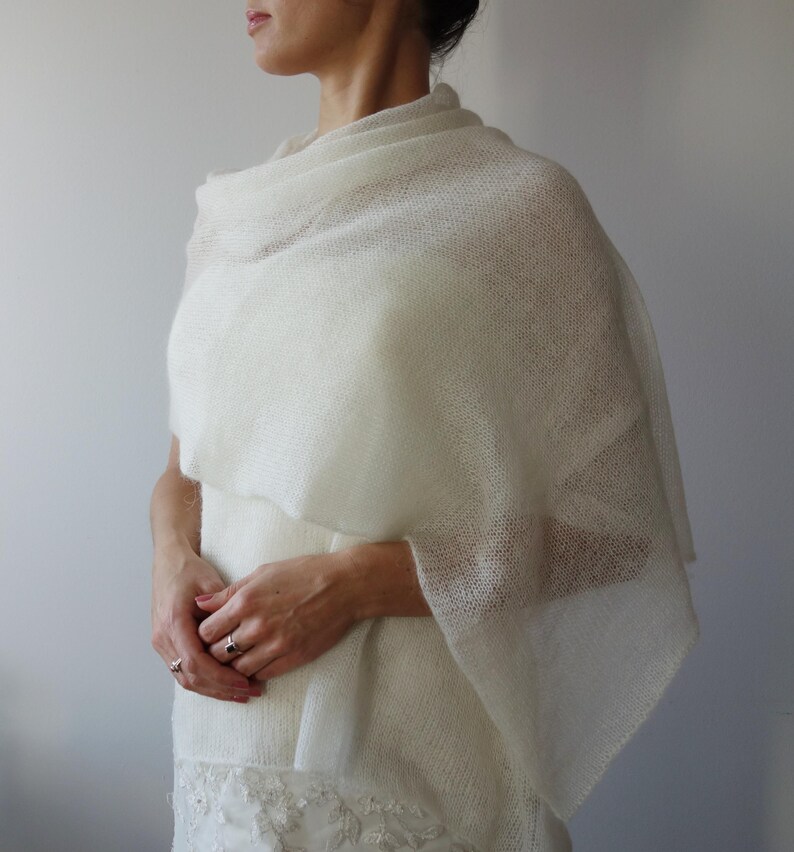 Mohair Silk Shawl Bridal Wrap Vow Renewal Outerwear Pale Pink Cover Up Elopement Bride Cape Elegant Wedding Attire Made of Honor Knit Stole image 15
