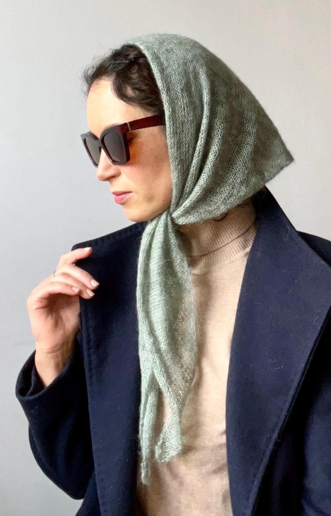 Silk Mohair Scarf Triangle Sustainable Knit Bandana Premium