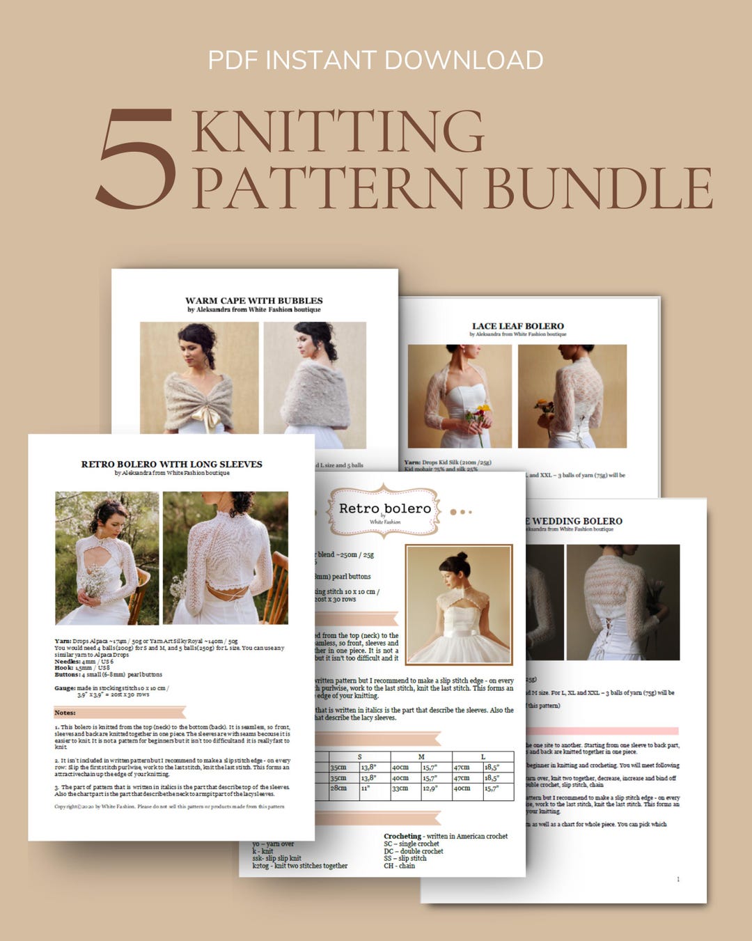 Bridal Knitting Pattern Bundle Wedding Shawl Wrap Elegant Elopement Bride Minimalist Knit PDF ...
