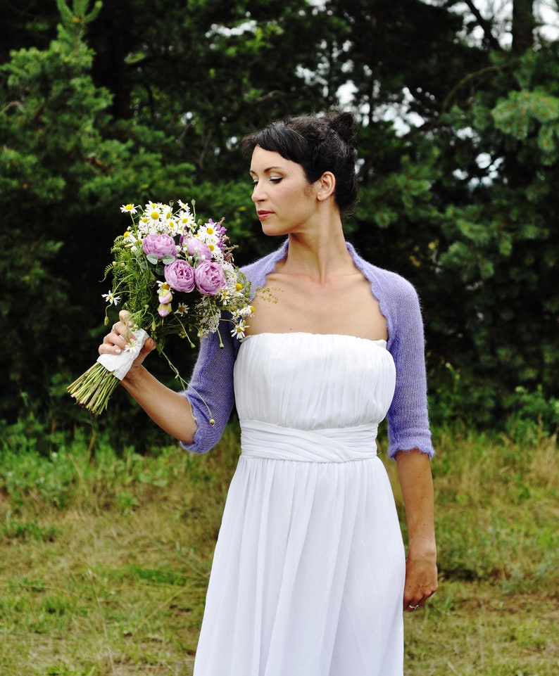 Wedding bolero, bridal shrug, lilac women cardigan with openfront, kidsilk sweater, bridesmaids cover up