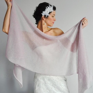 Powder Pink Bridal Shawl Mohair Silk Wrap for Refined Bride Chic Minimalist Wedding Look Second Marriage Bridal Cape Elegant Handmade Stole Outdoor Elopement Cover Up Later in Life Bride Lightweight Soft Knit Layer Vow Renewal Ceremony Accessory Graceful Bridal Wear Evening Wrap Silk Wedding Shawl Formal Shoulder Cover Theater Wrap Elegant Mohair Wrap Symphony Concert Luxury Layer Upscale Event Blush pink Wrap Bridal Shawl Birthday gift elegant woman over 50