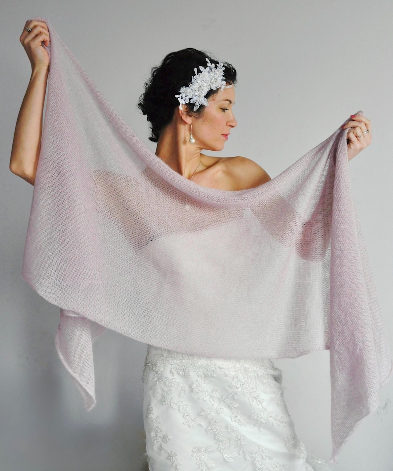 Powder Pink Bridal Shawl Mohair Silk Wrap for Refined Bride Chic Minimalist Wedding Look Second Marriage Bridal Cape Elegant Handmade Stole Outdoor Elopement Cover Up Later in Life Bride Lightweight Soft Knit Layer Vow Renewal Ceremony Accessory Graceful Bridal Wear Evening Wrap Silk Wedding Shawl Formal Shoulder Cover Theater Wrap Elegant Mohair Wrap Symphony Concert Luxury Layer Upscale Event Blush pink Wrap Bridal Shawl Birthday gift elegant woman over 50